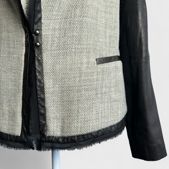 VINCE Womens Blazer Size 2 Heather Gray Black Leather Sleeves Shawl Collar NWOT - Picture 10 of 16